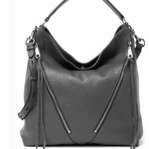 NWT Rebecca Minkoff Moto Double Zip Leather Hobo Shoulder Bag Purse Gray